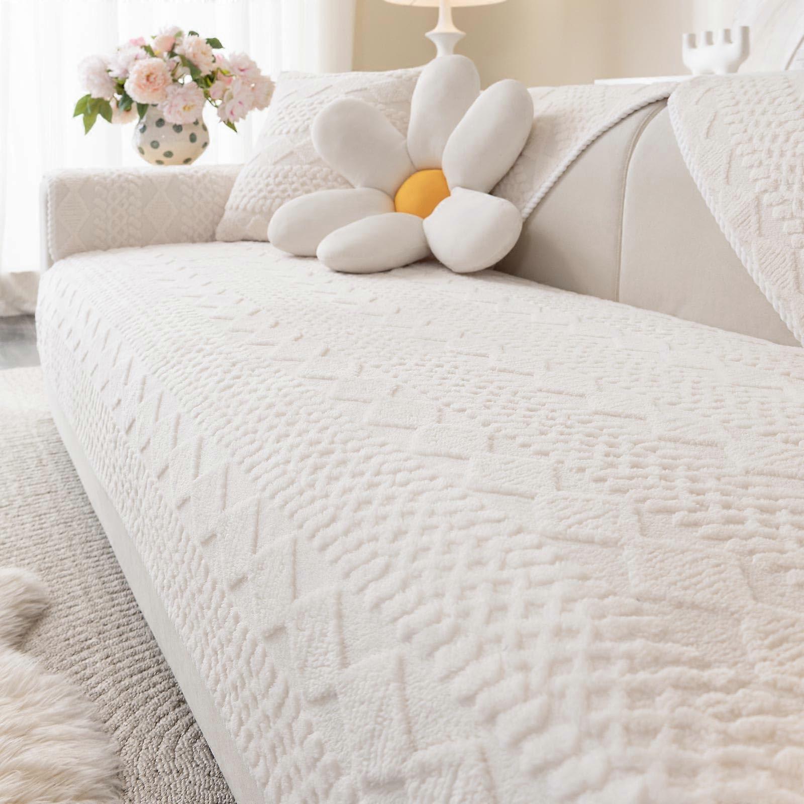 Sofa Cover with Non Slip Backing, Plush Sectional Couch Protector for Pets, 36'x94' White