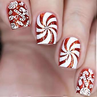 Weihnachtliches Set zum Aufkleben, 24 Stück, rote Glitzer-Künstlichnägel, kurze, quadratische Nägel für die Festtagsmaniküre