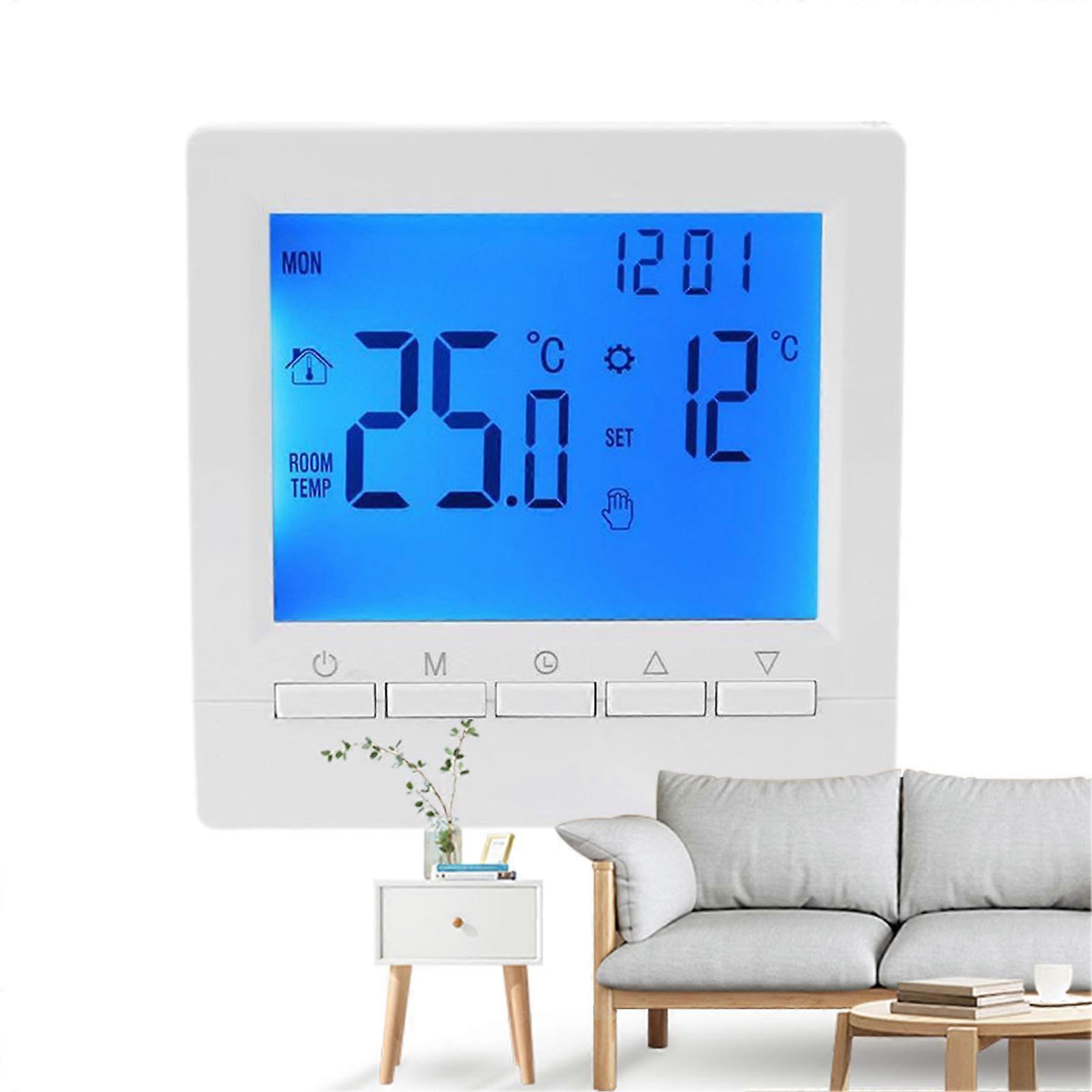 Smart Home Thermostat with Programmable Temperature Control, LCD Screen, Battery Powered, Blue Backlight