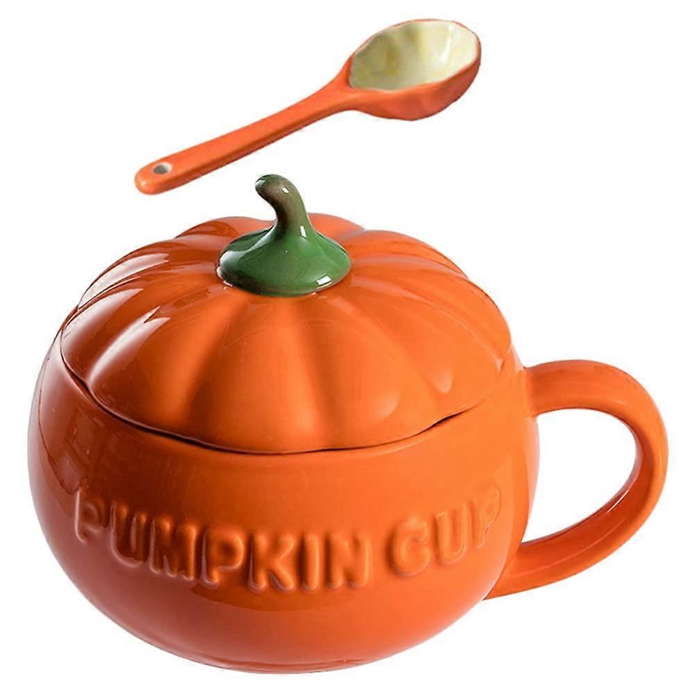 Pumpkin Mug Ceramic Coffee Cup with Lid, Orange Pumpkin Design for Fall or Halloween Drinks