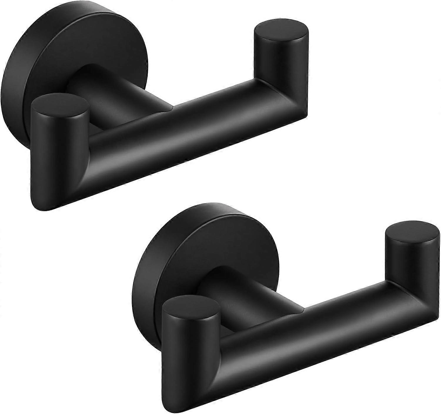 Bathroom Towel Hooks Matte Black Double Rustproof Stainless Steel Wall Mount Coat Hooks 2 Pack