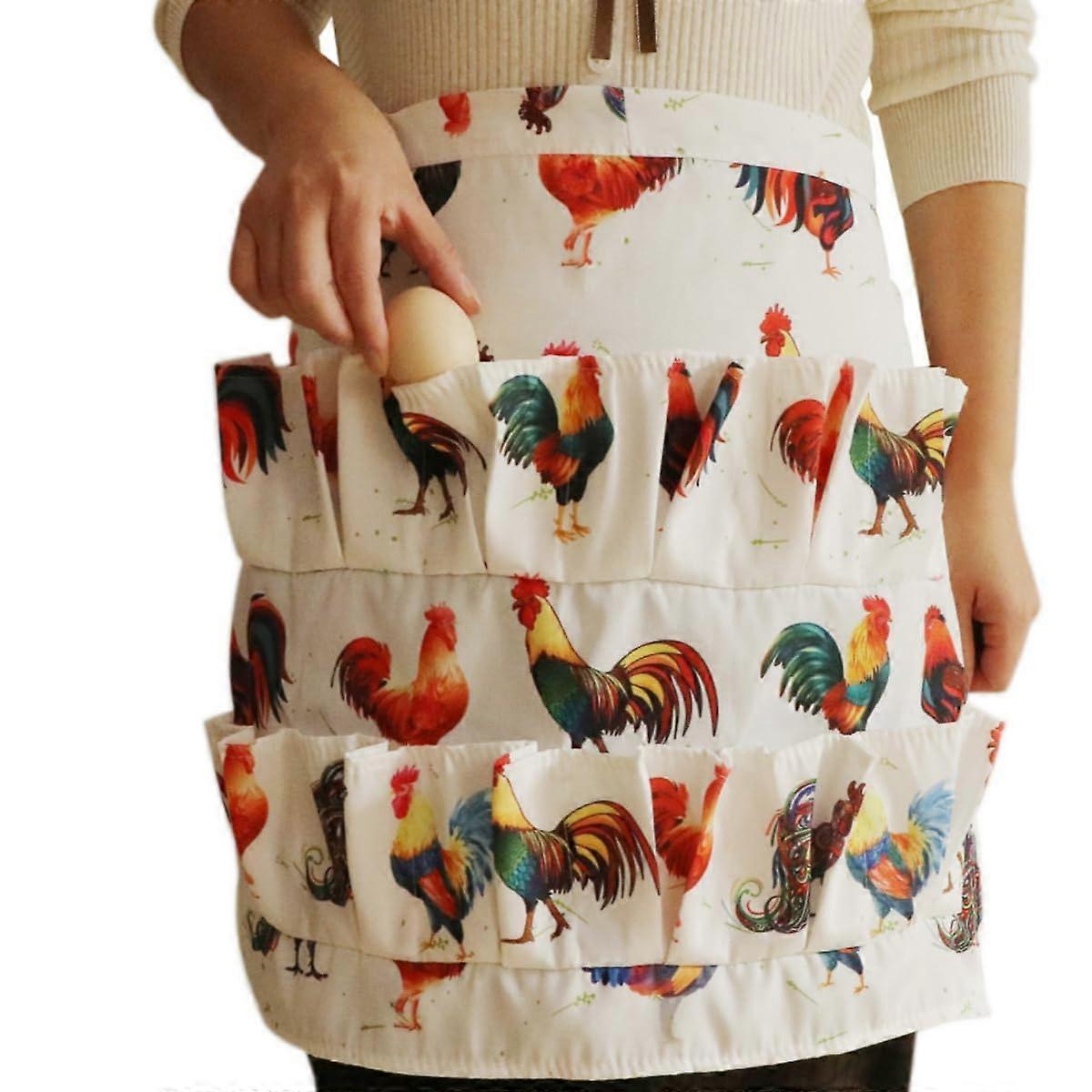 Egg Gathering Apron with 12 Deep Pockets for Hands Farmhouse Use, One Size Beige