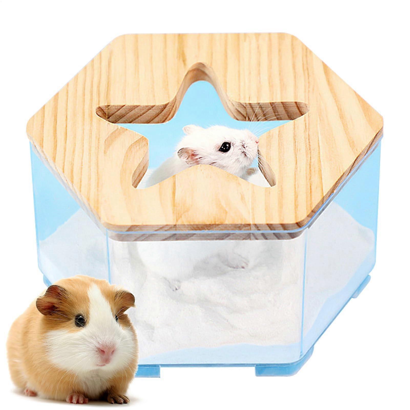 Hamster Sand Bath Box with AntiSplash Design, Transparent Easy Clean Sandbox for Gerbil and Small Animals