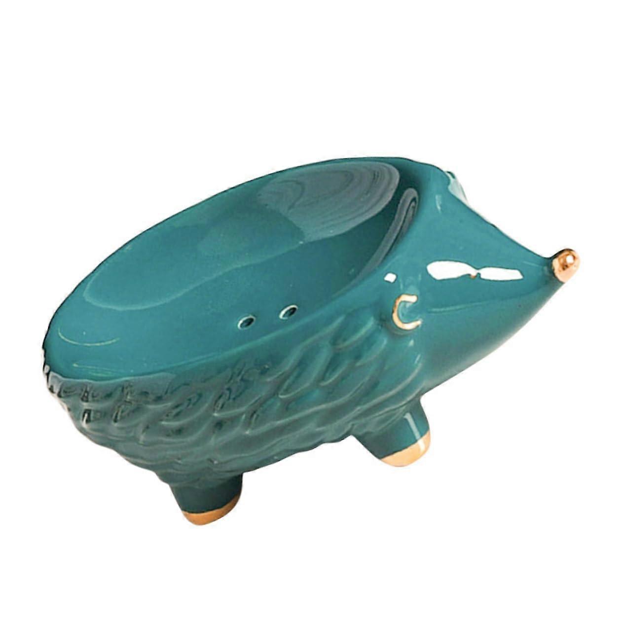 Ceramic Hedgehog Soap Dish Cute Cartoon Holder with Self Draining Design for Bathroom Decor