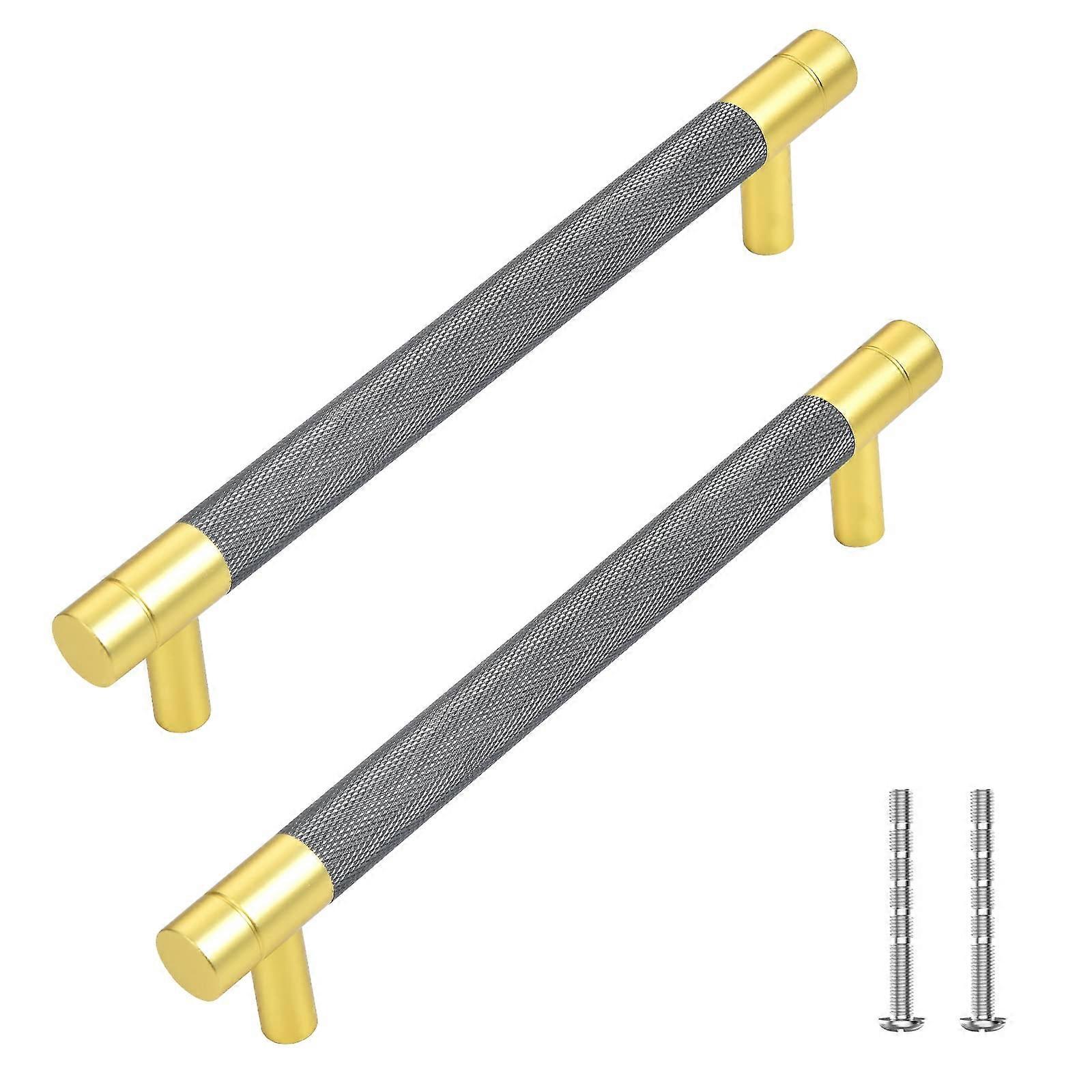 Grey and Gold Cabinet Handles 61/4 Inch Hole Center Diamond Pattern Drawer Pulls, 10 Pack