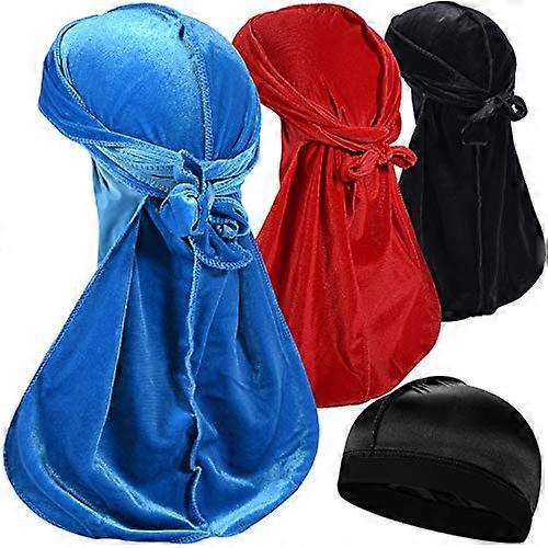 Silky Durag Pack for Men 360 Waves, Reversible Satin Wave Cap with Long Straps, Brown