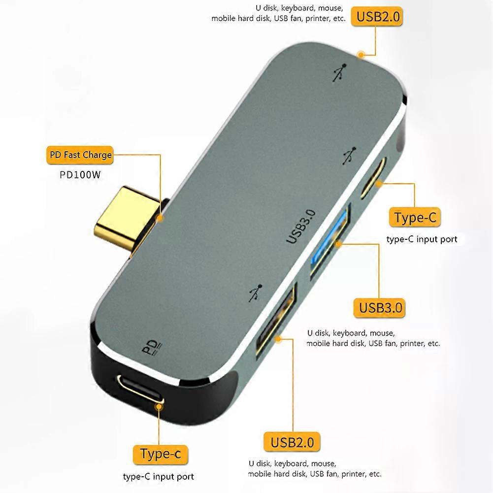 PC Computer Type-C Extension Hub 3.55mm Jack PD100W USB3.0/USB2.0/USB3.1 HDMI-Compatible USB Extender
