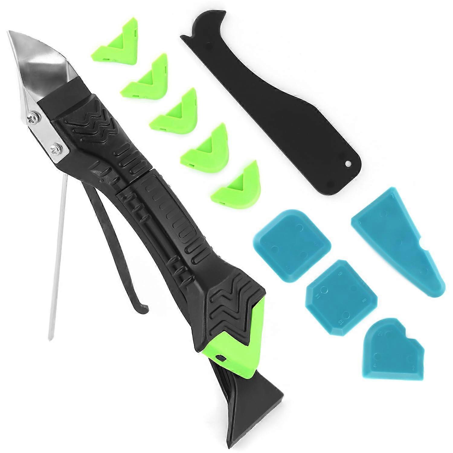 5 in 1 Caulking Tool Kit with Replaceable Silicone Pads and Stainless Steel Scraper for Bathroom Kitchen