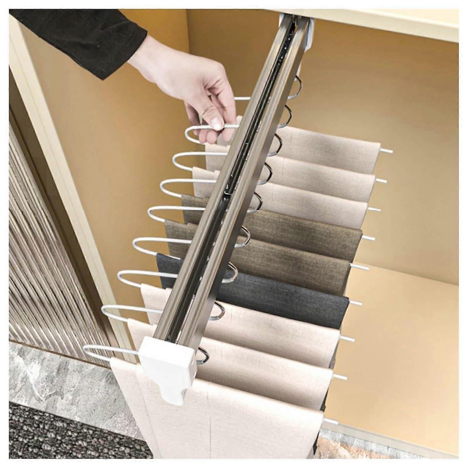 Extendable Clothes Rail 3080cm, Pull Out Wardrobe Rail, Adjustable Space Saving Hanger 25kg