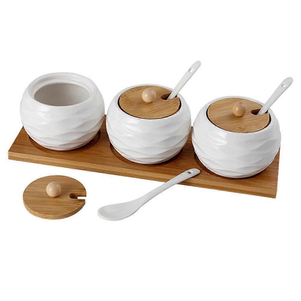 Spice Storage Pot Ceramic Container for Storage Use 2Sets Light Brown