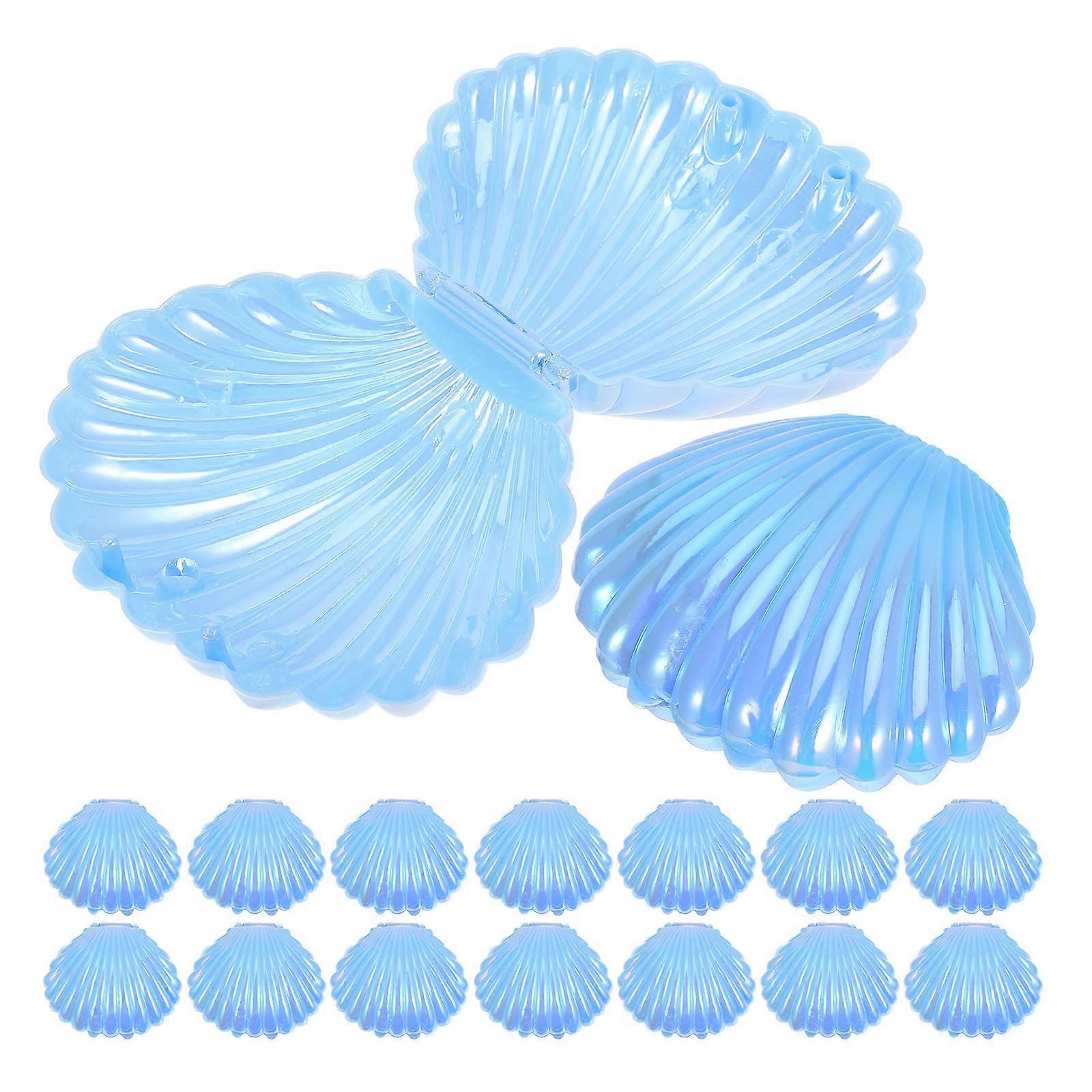 Seashell Candy Boxes Plastic Containers for Party 24Pcs Blue Pearlized Storage
