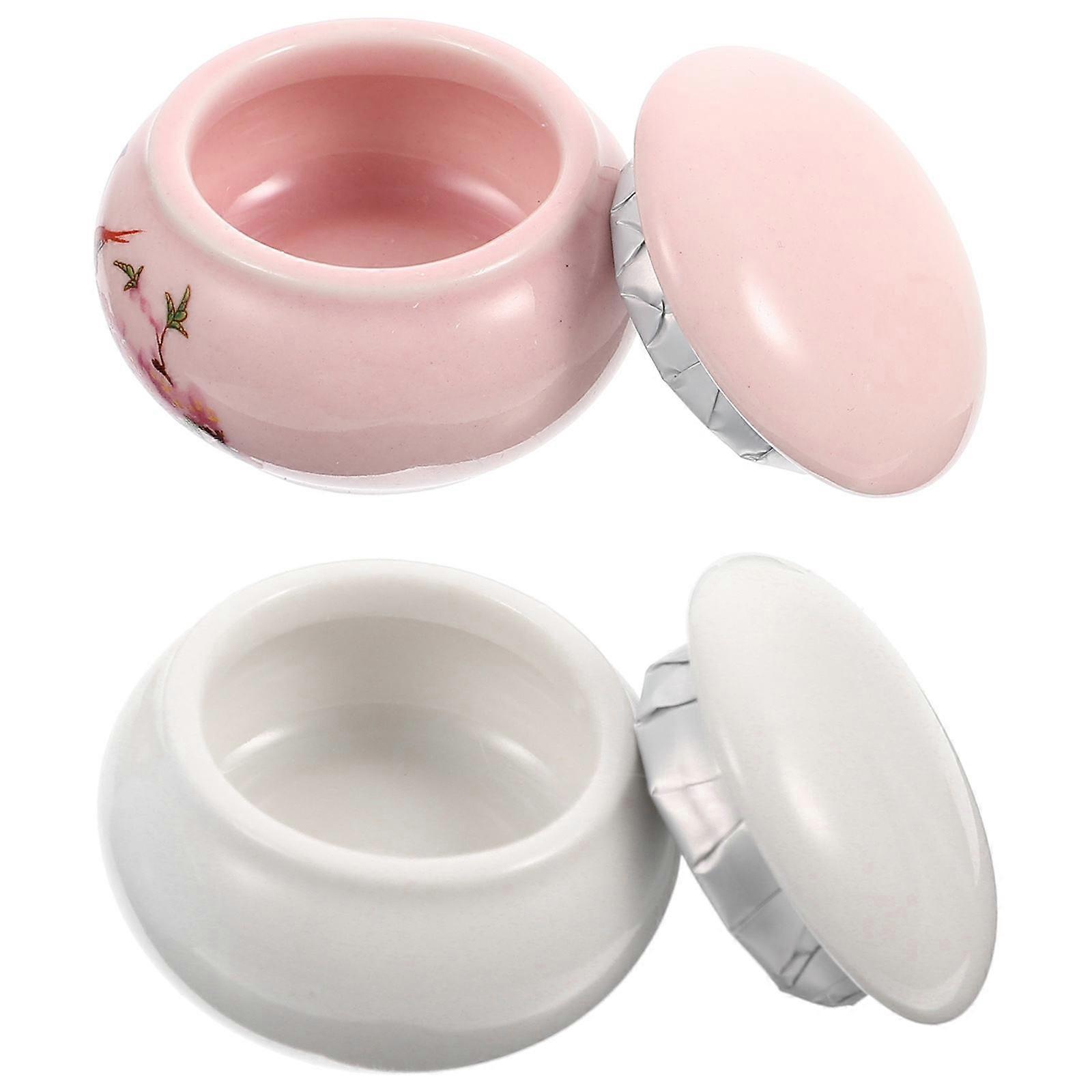 2Pcs Flower Pattern Ceramic Storage Jars Mini Mouth Rouge Ceramic Containers