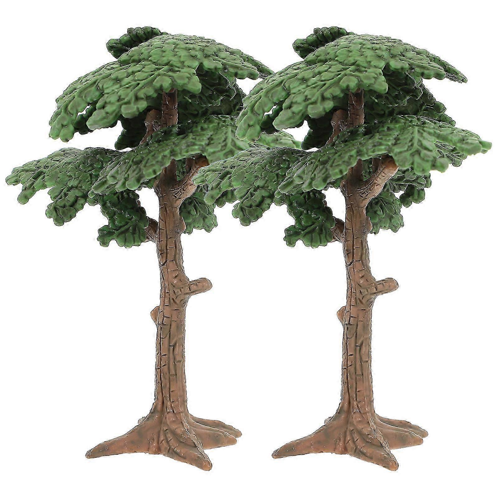 Simulation Tree Mini Model for Decoration 2Pcs Green PVC Miniature Tree
