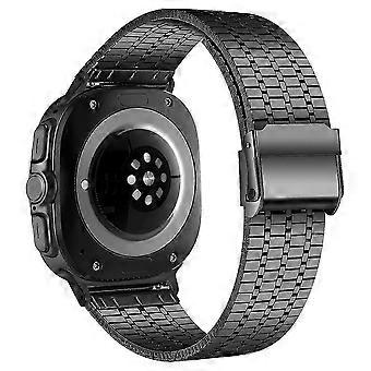 Cinturino in metallo nero compatibile con Samsung Galaxy Watch8 44mm / 40mm / Watch8 Classic 46mm, cinturino in metallo a 7 perline con doppia chiusura di sicurezza YTQ