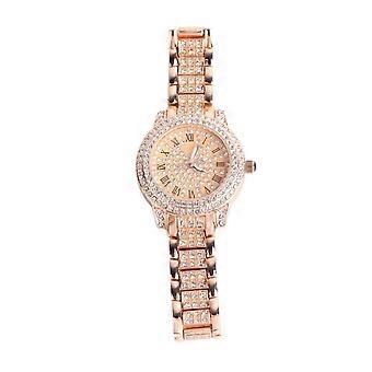 Women Watch Retro Elegant Roman Numerals Dial Shiny Rhinestone Luminous Design Quartz Watch for Party Office Travel