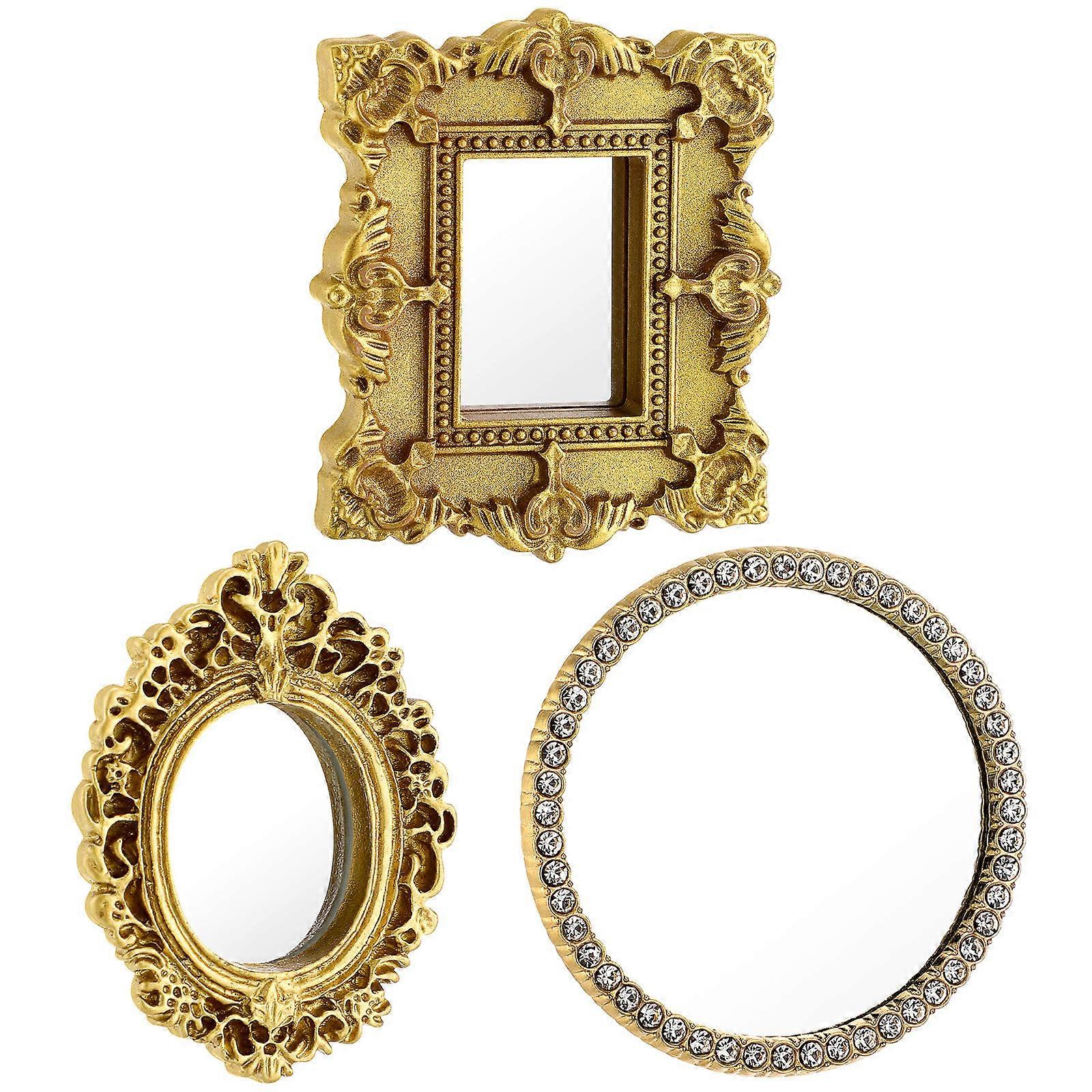 3Pcs Mini Classical Mirror Mini House Mirror Decoration Micro Scene Models