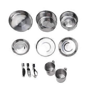 Camping Cookware Set, Camping Pot i rostfritt stål, Bärbar utomhusservis, hopfällbar och stac