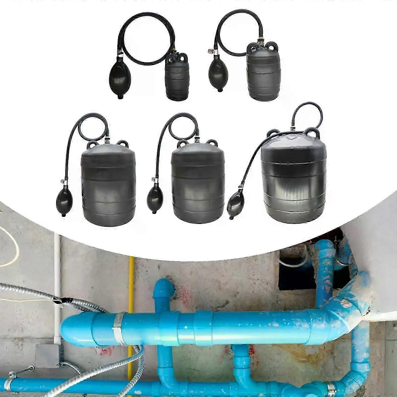 Natural rubber drain air cushion inflatable plugs suitable for 50, 75, 110, 160, and 200 mm pipes. Durable, easy to use, and suitable for pipe testing