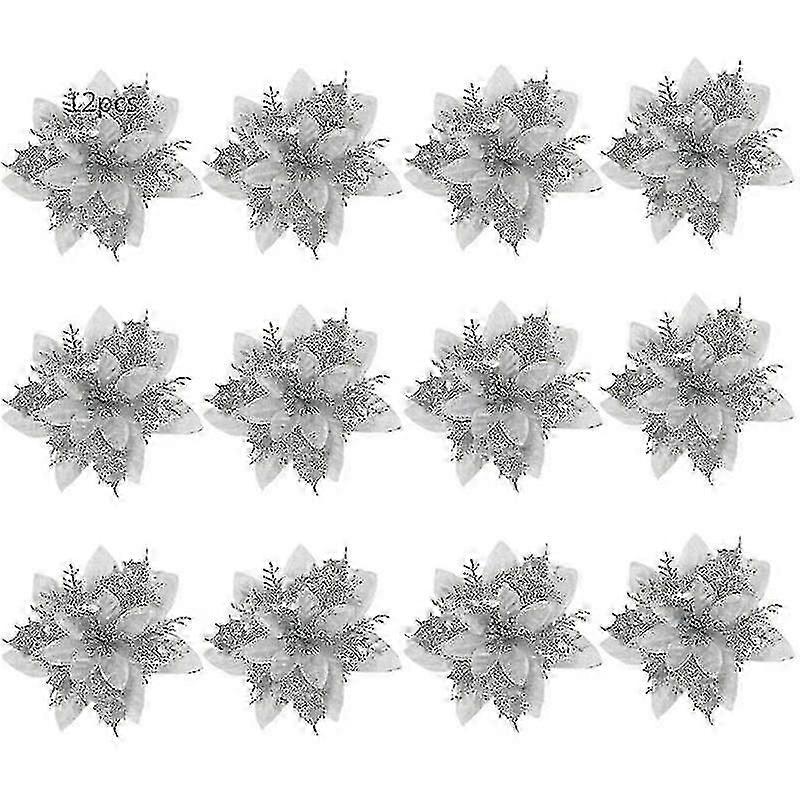 Christmas tree flowers artificial glitter 24pcs bundle
