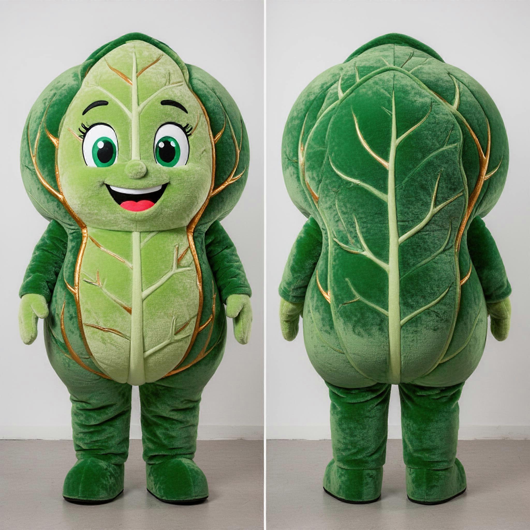 MASTICOT Emerald Green Cheerful Cabbage Leaf Mascot