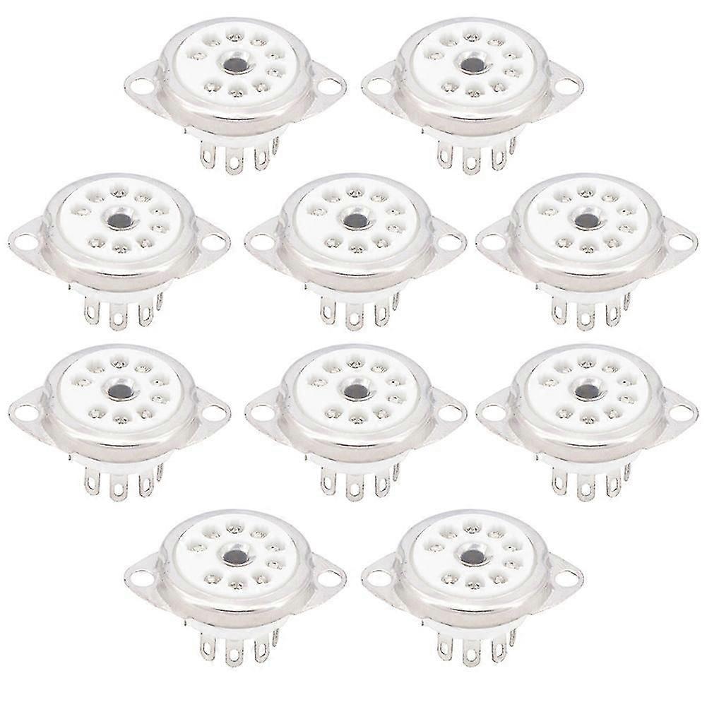 10pcs Ceramic B9a Silver-plated 9pin Vacuum Tube Socket Panel Chassis Mount For Ecc81 Ecc82 Ecc83 E