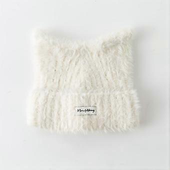 Cat Ear Beanie, Ultra-Thick Furry Winter Hat with Ear Protection, Warm Solid Color Knit Cap for Women, Autumn Gift