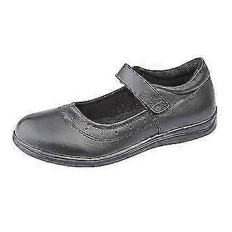 Childrens Girls Touch Fastening Leather School Shoes