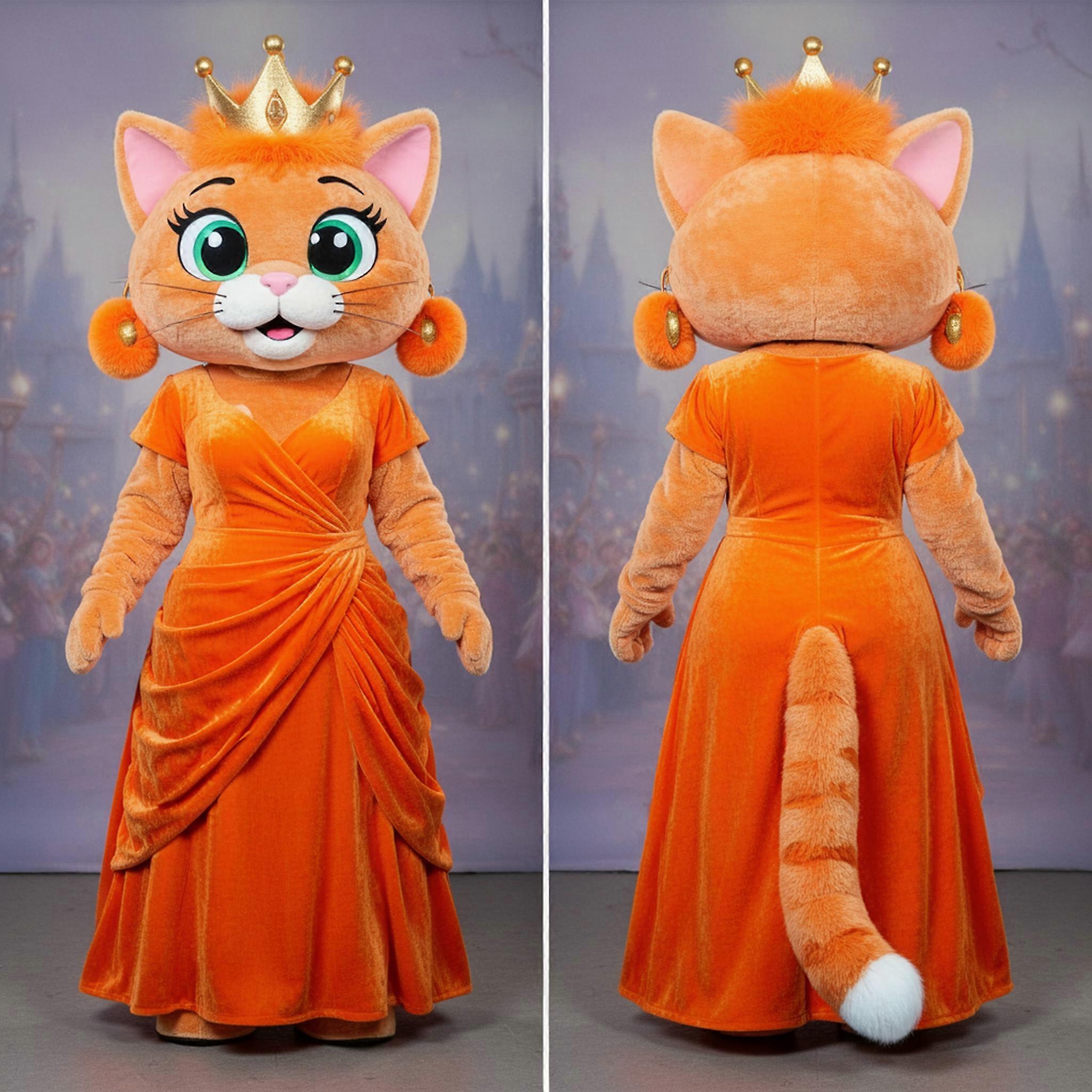 MASTICOT Orange Velvety Draped Queen Mascot