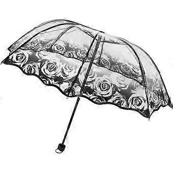 Black Rose Umbrella Windproof Manual Folding Compact for Travel