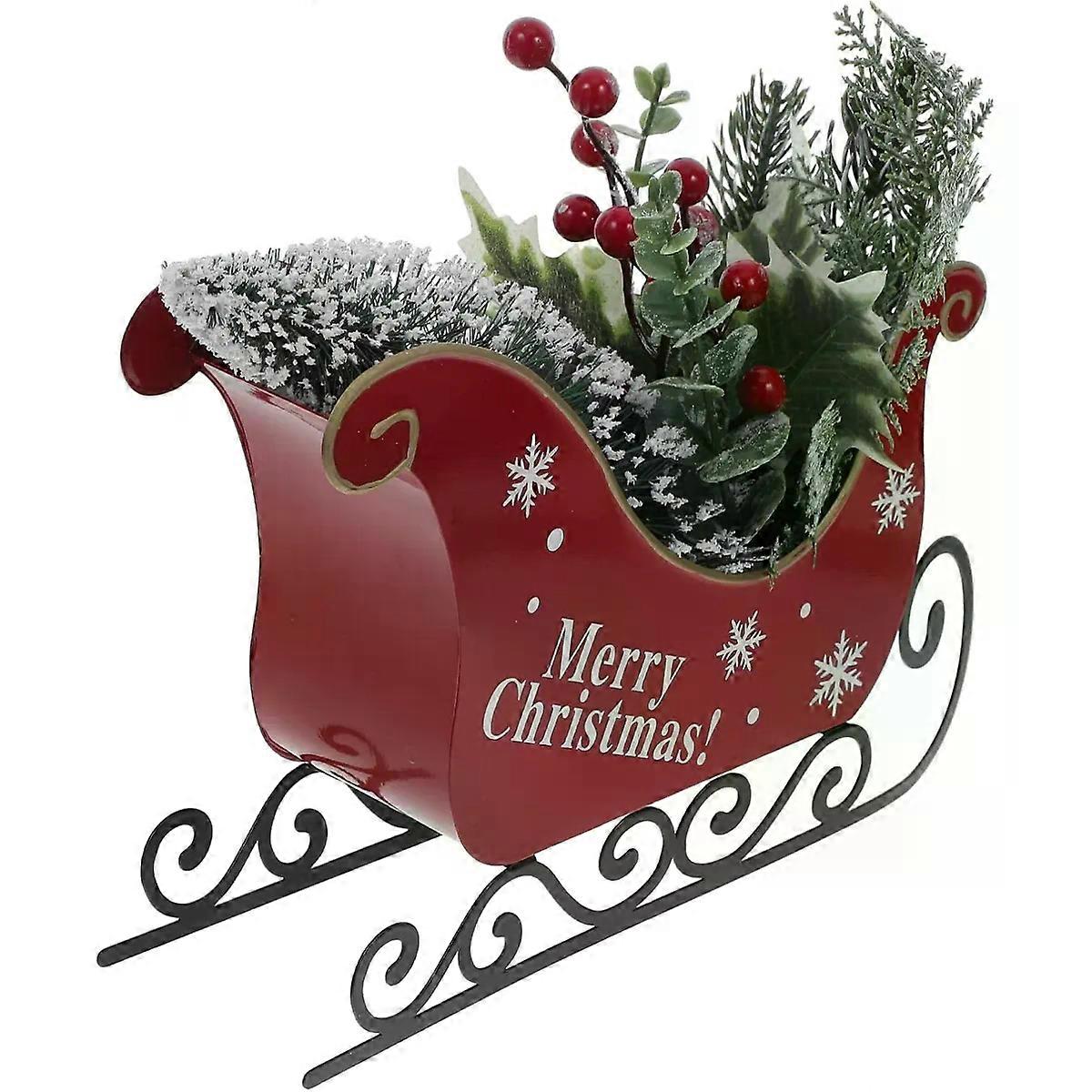 Sleigh with Simulation Plant Tabletop Christmas Decorations