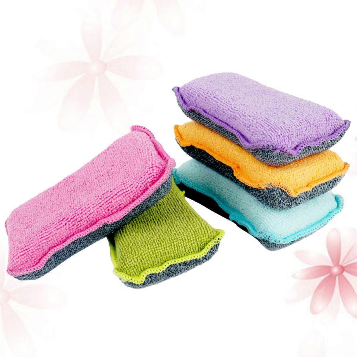 Cleaning Sponges Double Side Microfiber Sponge Pads 5pcs