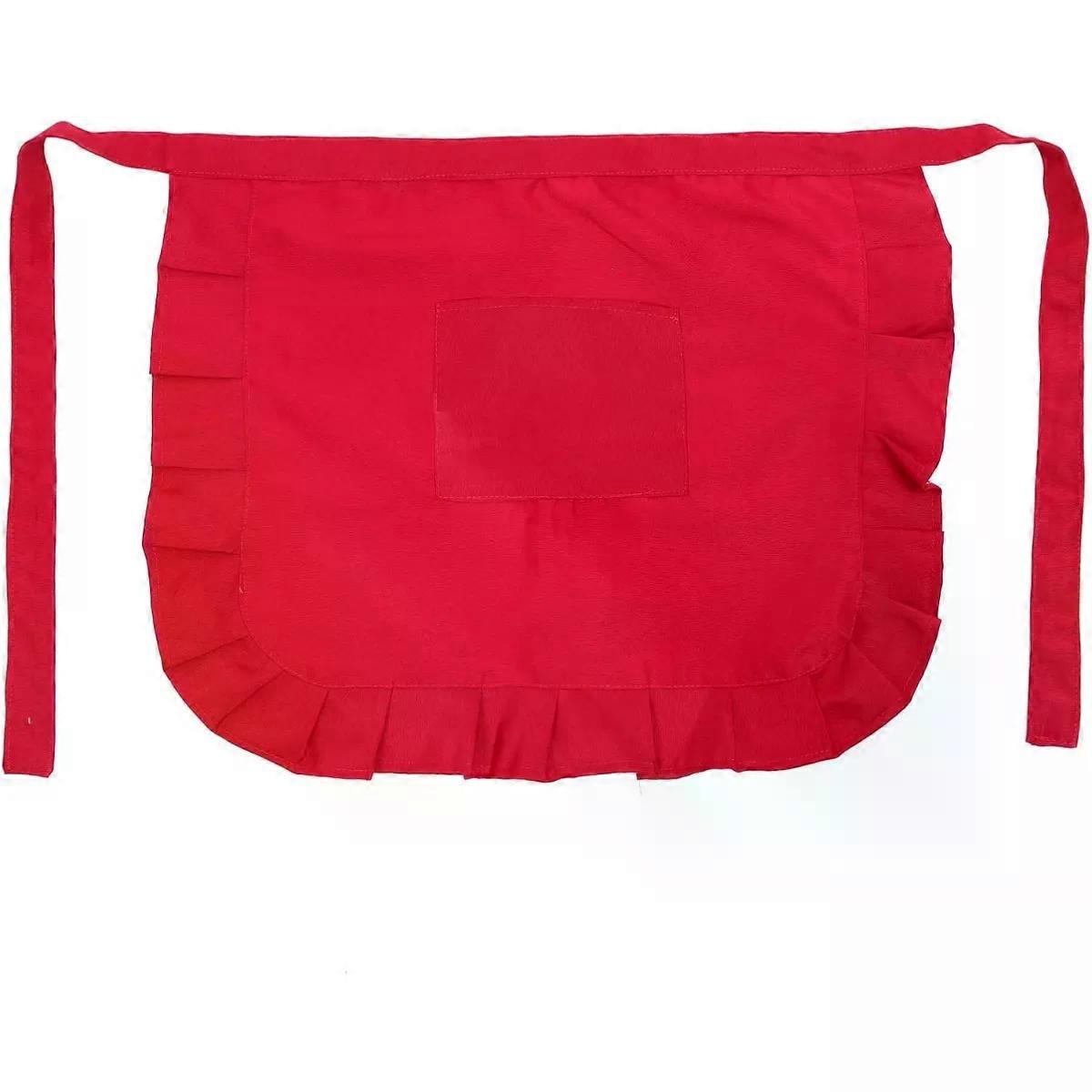 Half Length Kitchen Apron with Front Pocket Red Polyester