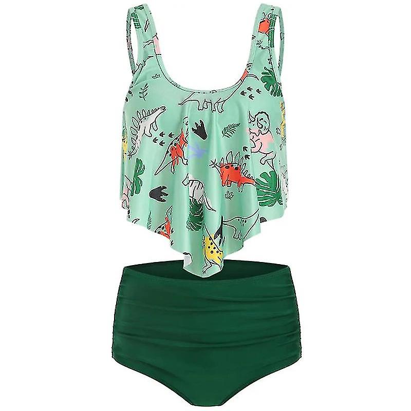 Swimwear Ruffles Women Swimsuits Two Piece Sets Printed Beachwear High Waist Bikini Set P