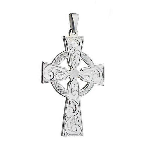 Silver 50x36mm hand engraved Celtic Cross with bail