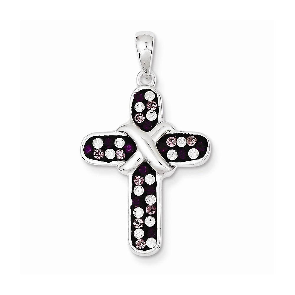 925 Sterling Silver Polished back Stellux Crystal Religious Faith Cross Pendant Necklace 33x19.45mm Wide-Pendant for Wom
