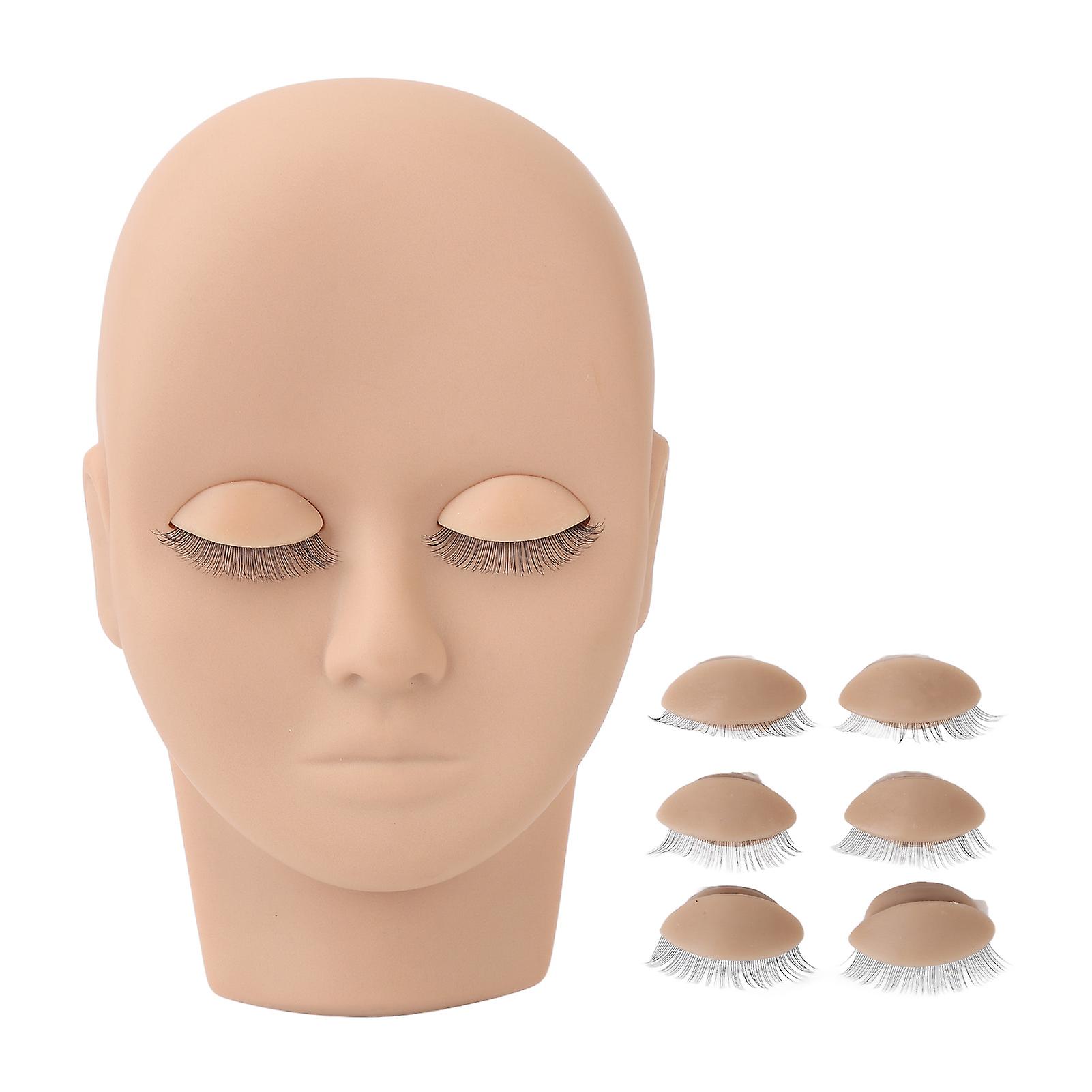 Eyelash Mannequin Head Makeup Eyelash Extension Practice Mannequin Head with 3 Pairs Removable Eyelids