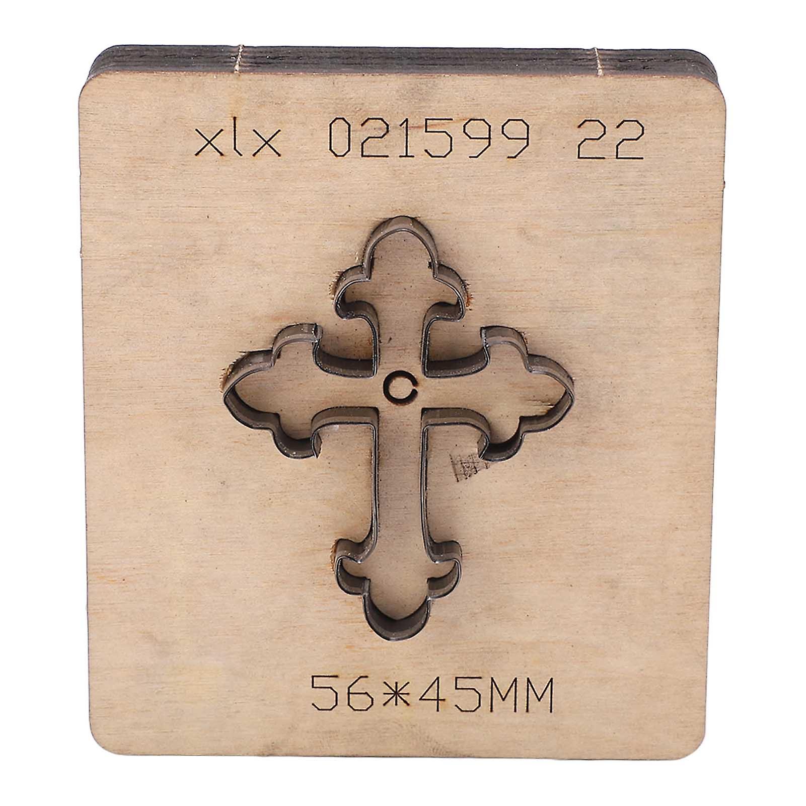 Ouitble Leather Punching Mold Cross Cutting Die Alloy Steel Leather Edge Punching Mold with Wood Plate for DIY Handcrafts