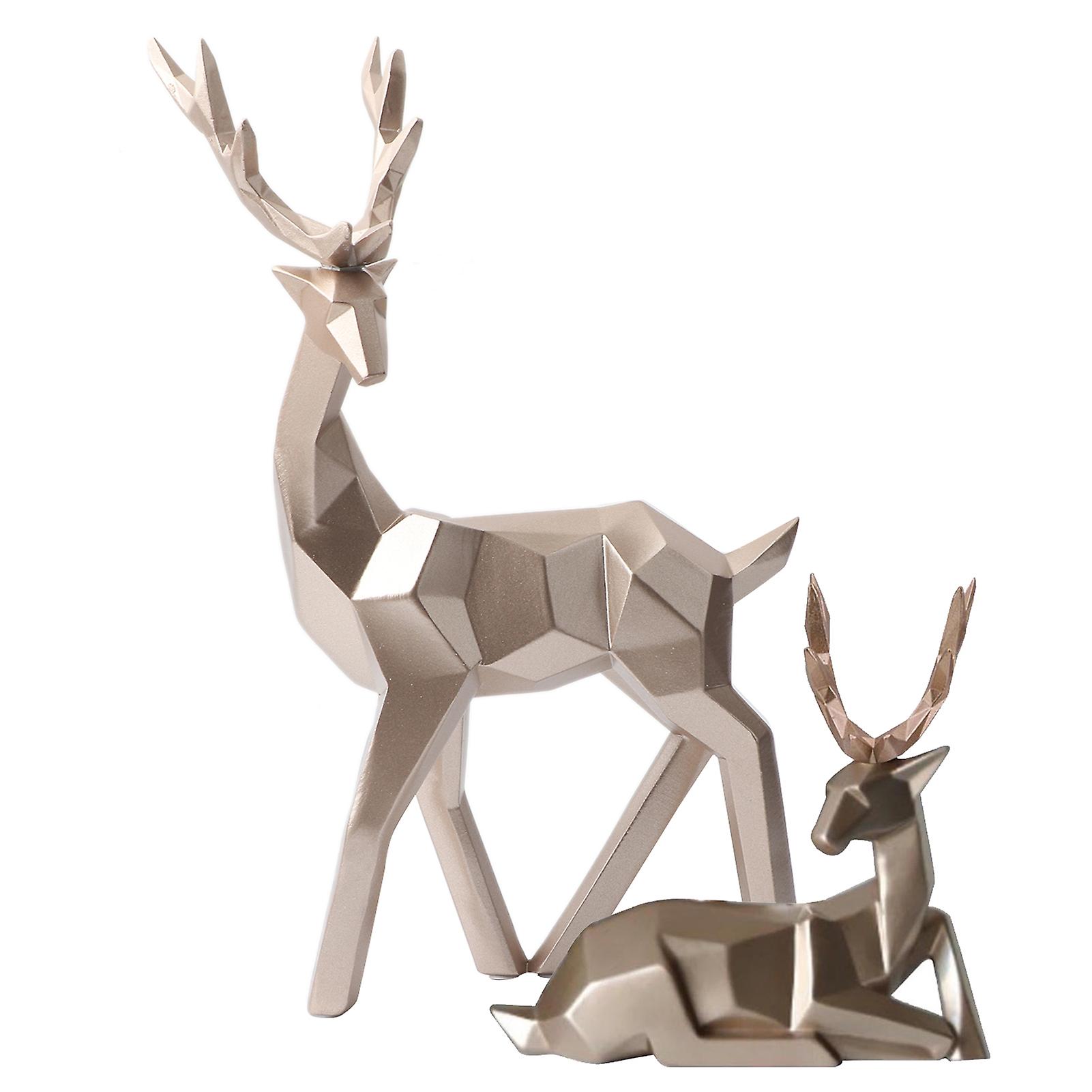 Modern Resin Deer Statue Sculpture Set of 2 for Home Desktop Cabinet Ornaments Decorative Art Pieces