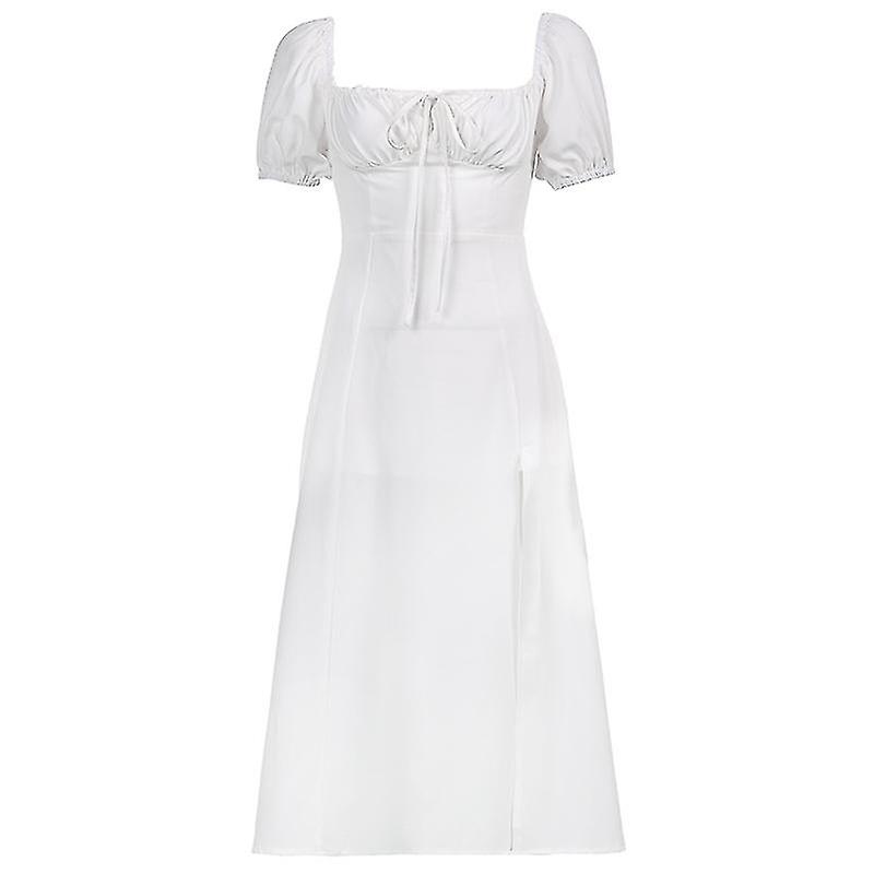 مثير ماكسي فساتين بيضاء للنساء عالية انقسام أنيقة قبالة الكتف فستان طويل نفخة كم خمر بود.