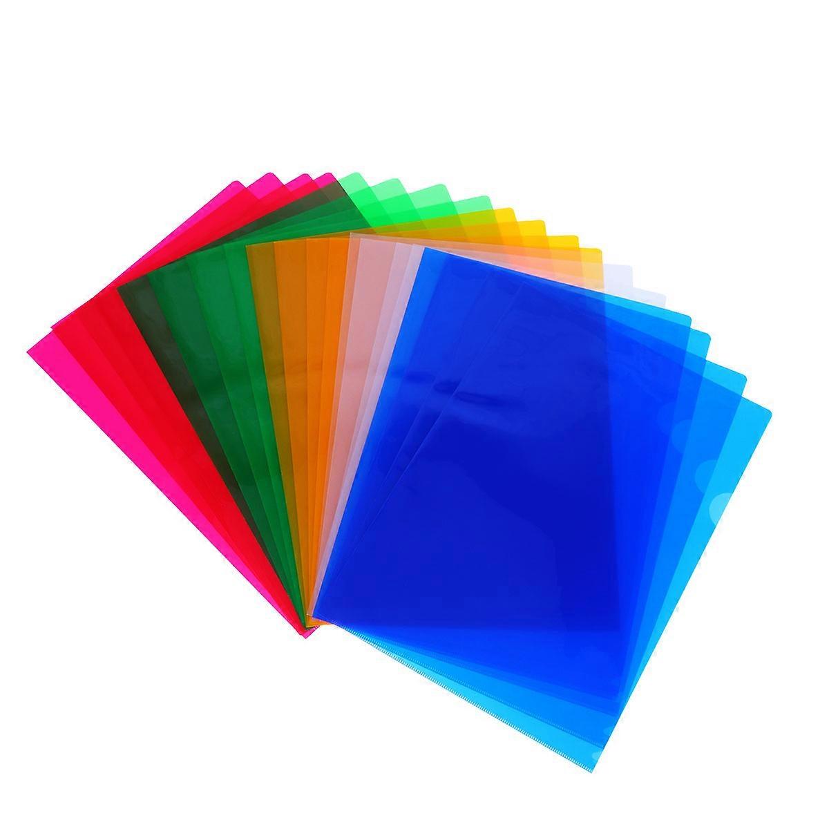 20pcs Office Document Folder Single Page Paper Folder L Shape Plastic Folder (Mixed Color)