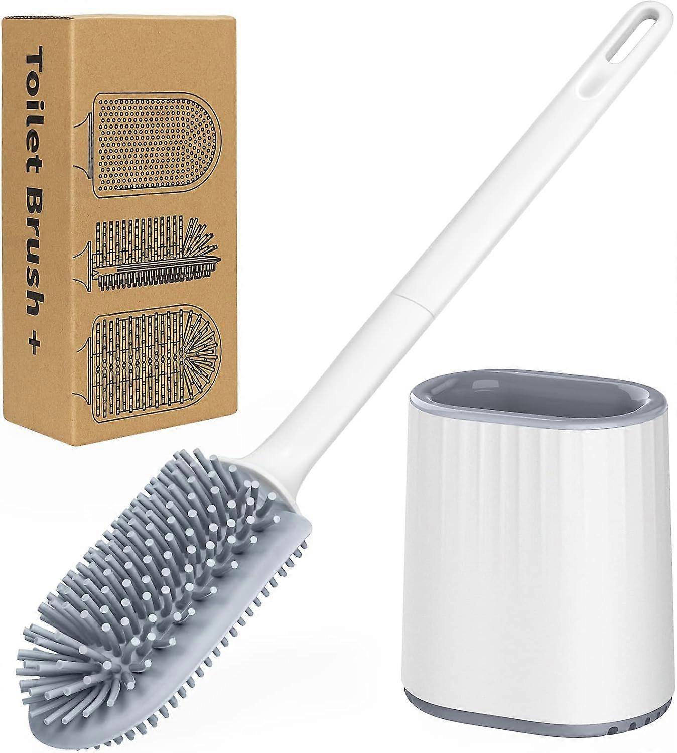 Toilet brush and holder, silicone toilet brush, double-sided soft, with quick-drying holder for bathroom toilet, white