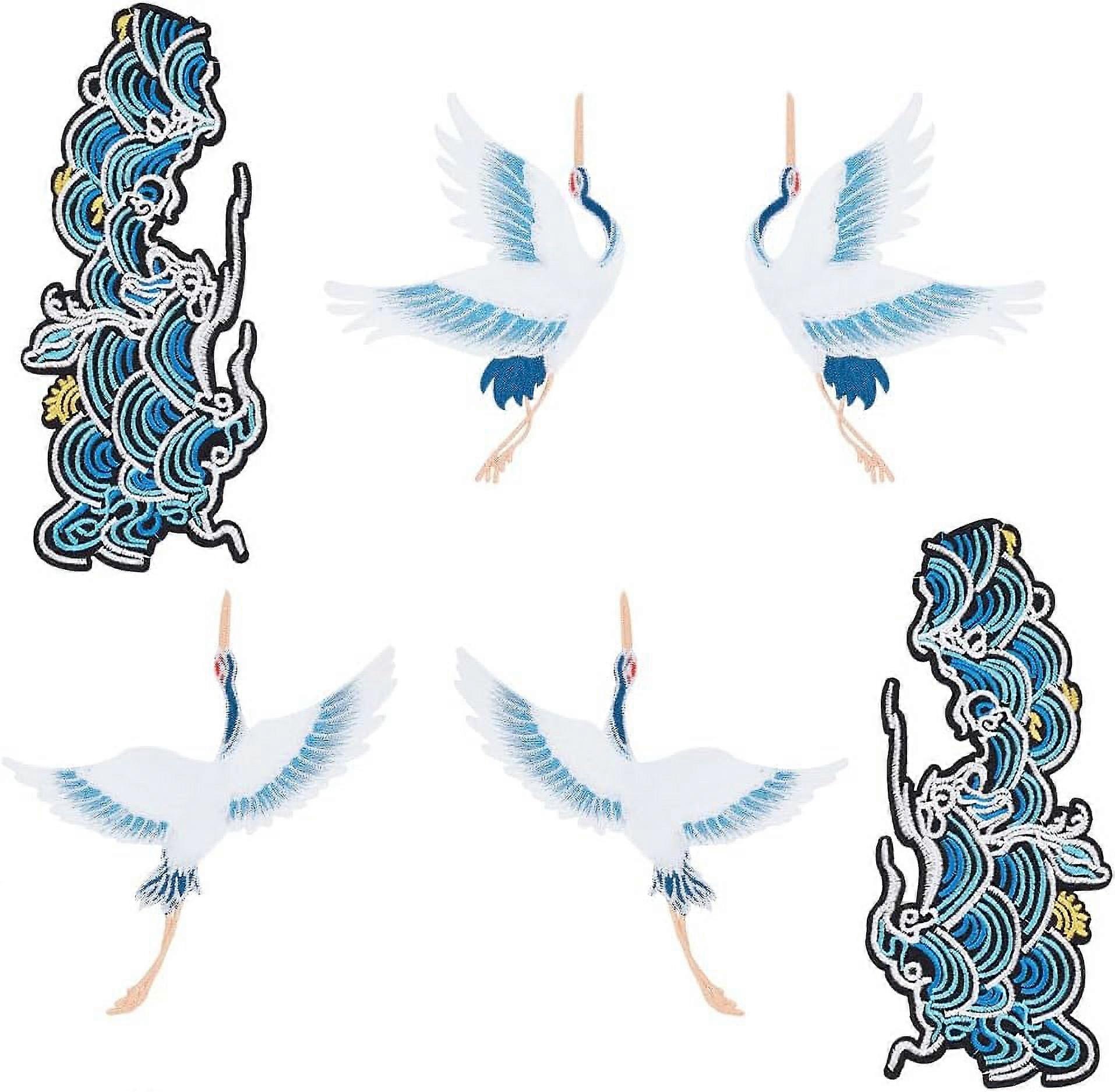 6pcs Cloud & Crane Embroidery Pattern Iron on Embroidered Badge Patch Sew On Patches DIY Decorative Patches Applique Patch