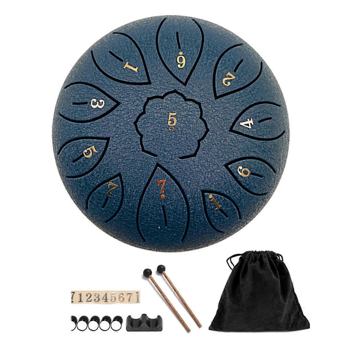 Rain Drum for Outside, Steel Tongue Drum 11 Notes 6 Inches Chakra Tank Drum Steel Percussion Padded Mallets Navy Blue