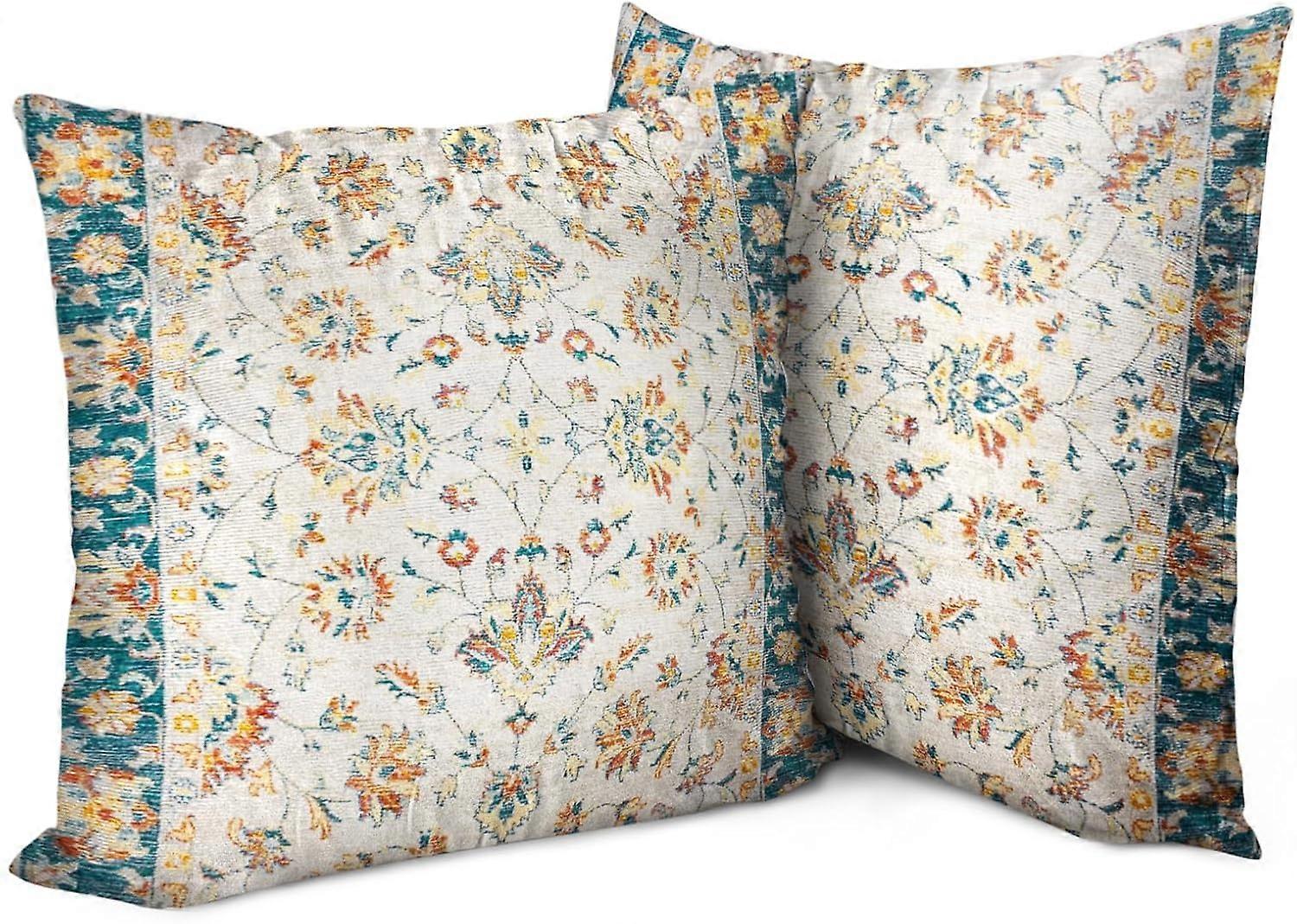 Boho Pillow Covers 18"x18" Set of 2 Vintage Persian Carpet Beige Bohemian Throw Pillow Case Soft Square Decorative Pillowcases for Home Decor Sofa Car