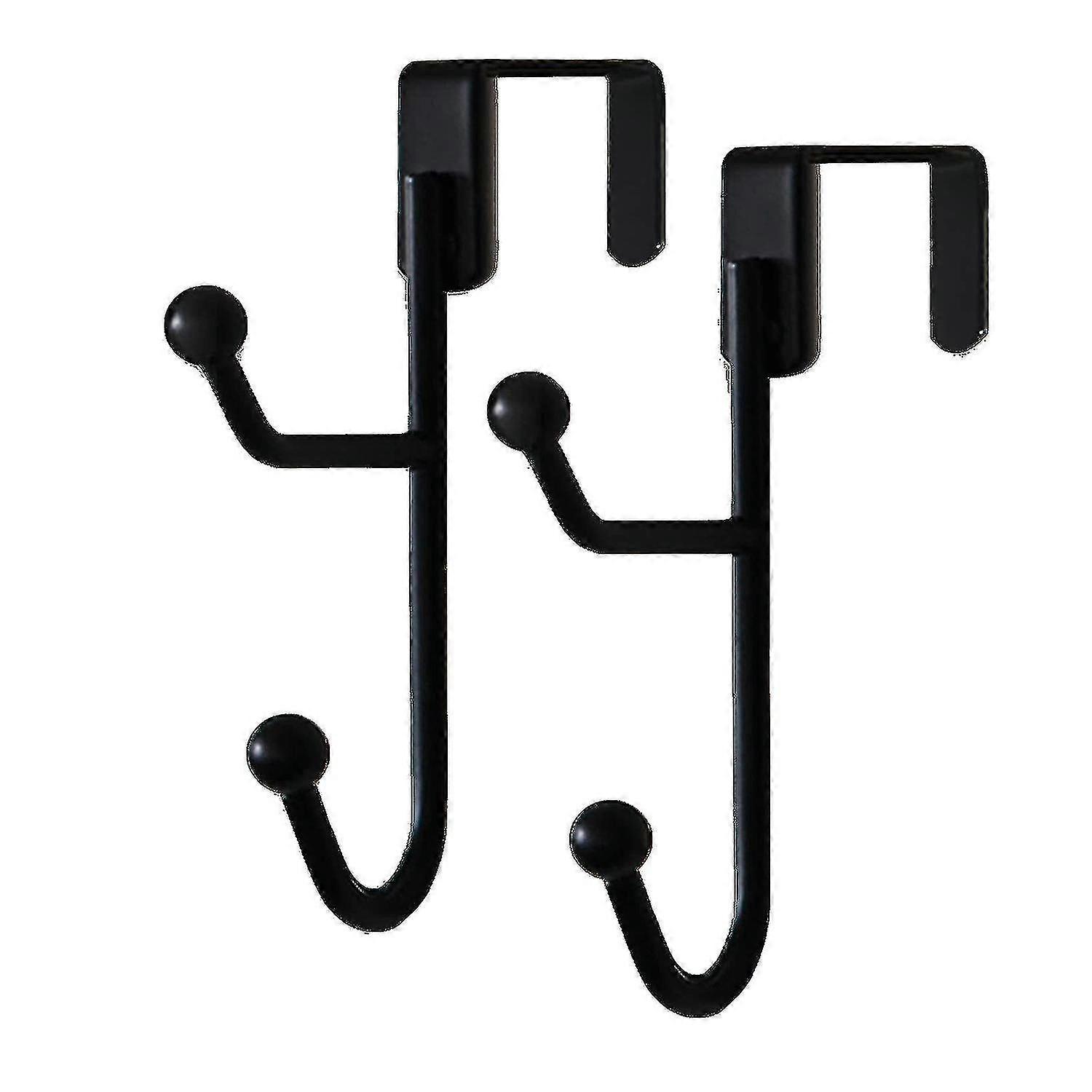 2 Pack Over The Door Hooks Hanger, Sturdy Metal Double Hook, Black