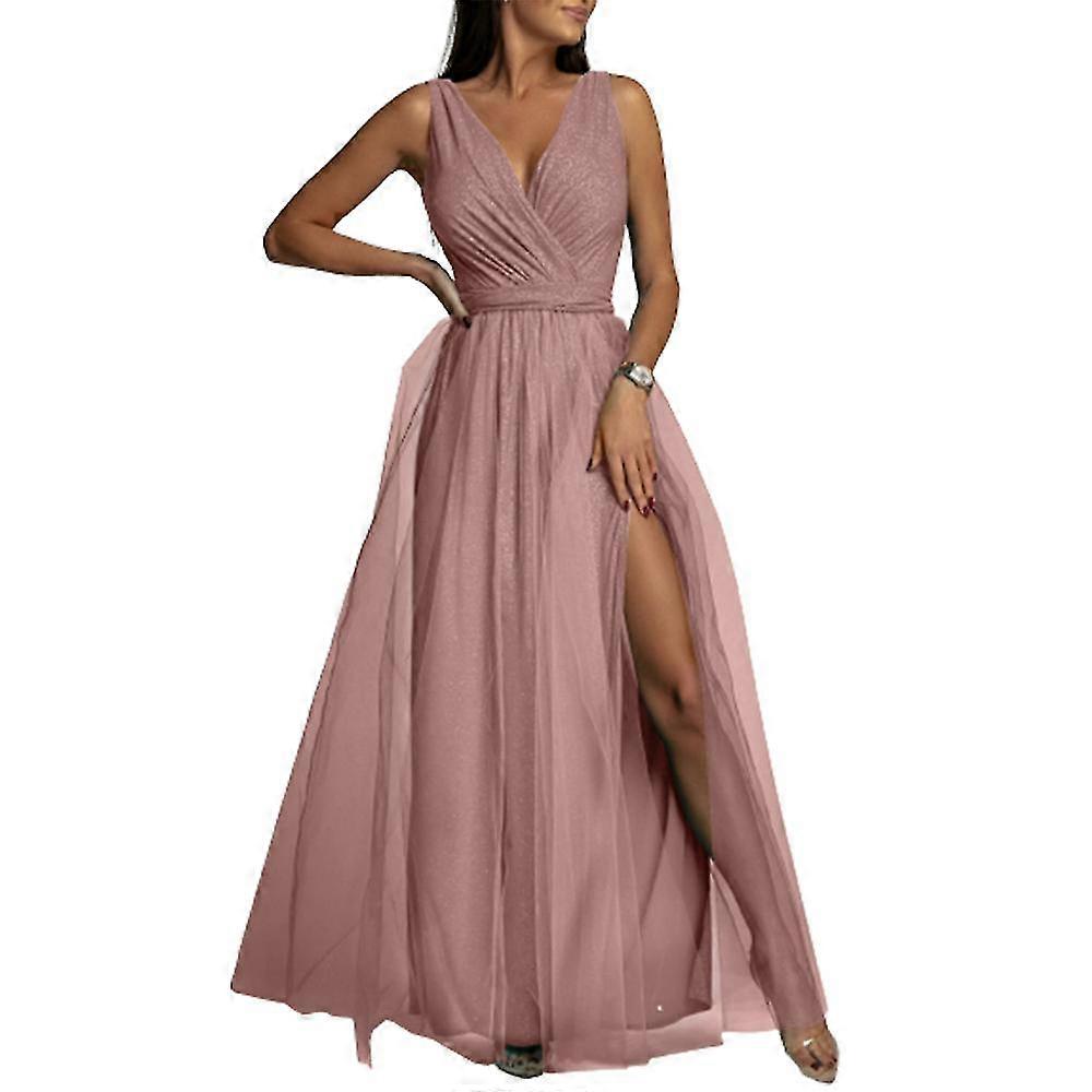 Vrouwen V-hals bruidsmeisje bruiloft maxi jurk dames prom baljurk