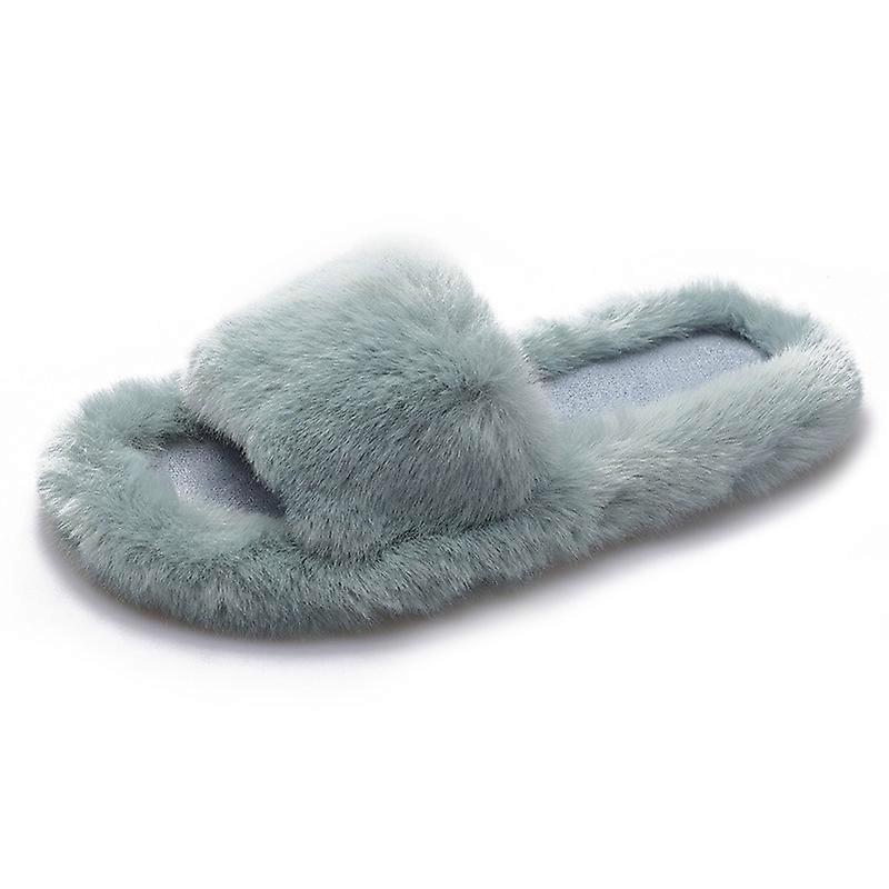 Furry slippers for women's outer wear flat-bottomed household cotton slippers