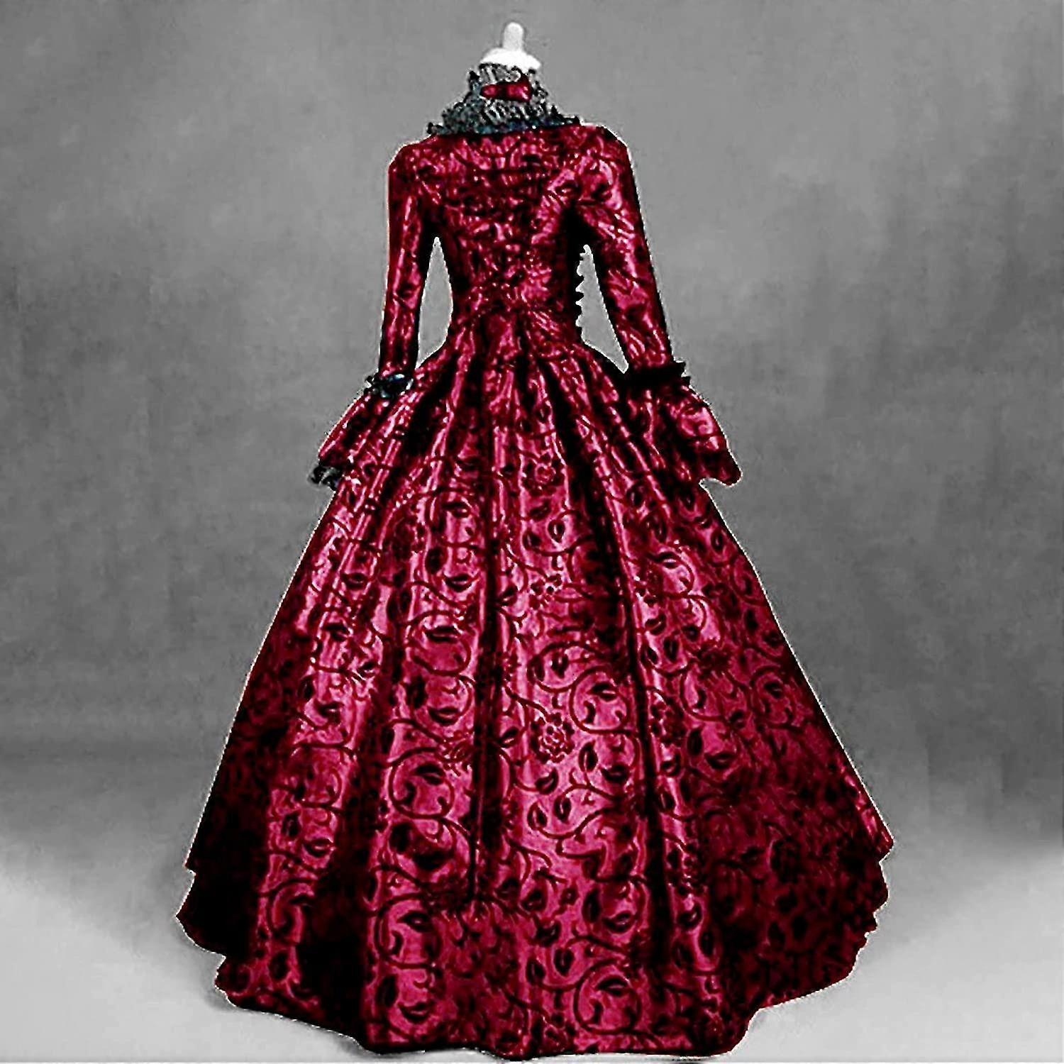 Carnevale Retro Costume Abito vittoriano Donne rosse Abiti da ballo in maschera barocca Costumi vintage reali Costume Halloween Borgogna