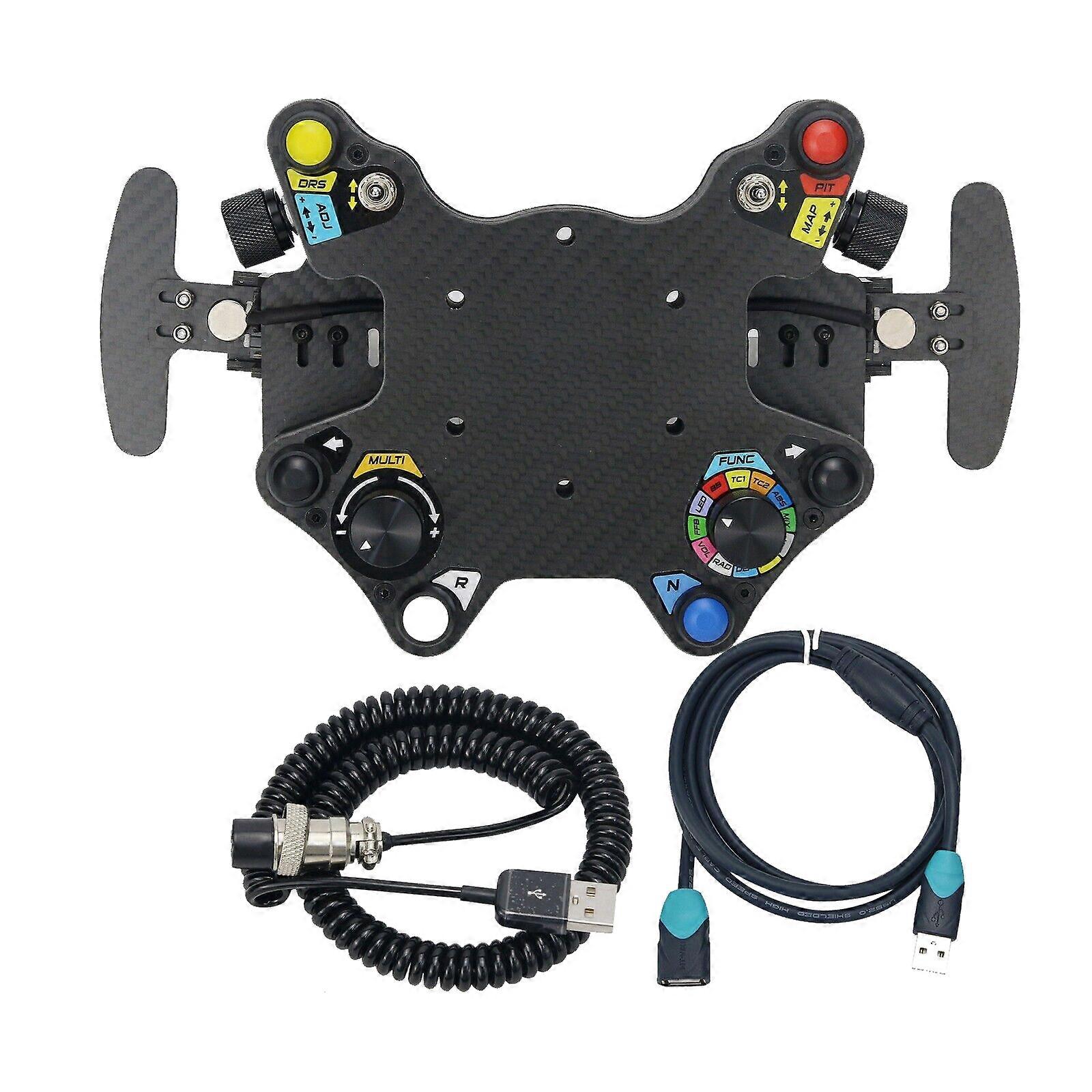 Racing Hub Steering Wheel Button Box with Carbon Fiber Paddles, 40 Inputs, Multi-Functionjs