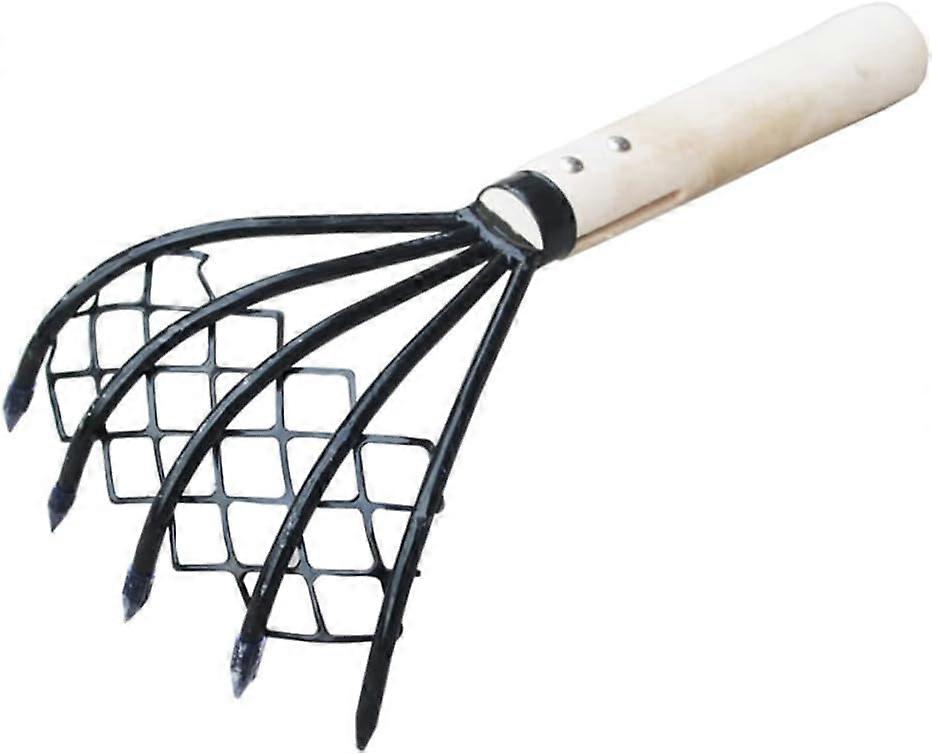 Clam Rake with Net 5 Claw Wood Handle Rake Shell Digging Tool Japanese Hand Rake Dig Clam Rake Conch Garden with Net Tool Seafood Accessories Lightwei
